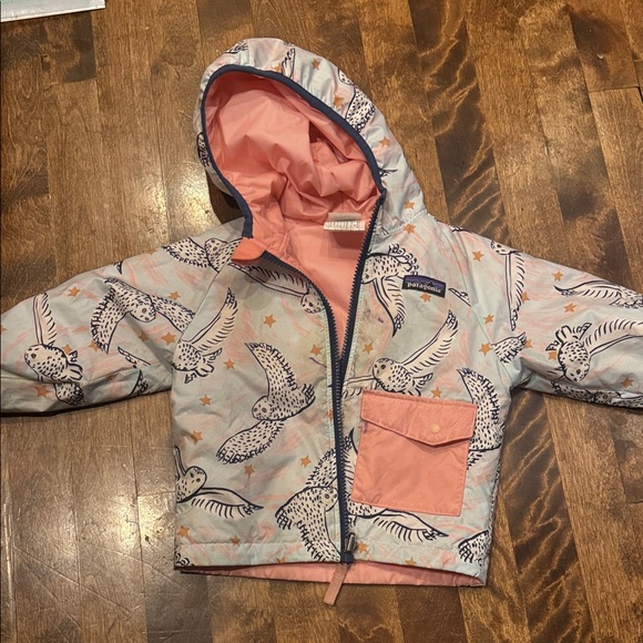 Reversible Patagonia Kids Pink Jacket with Bird Print - Picture 2 of 3